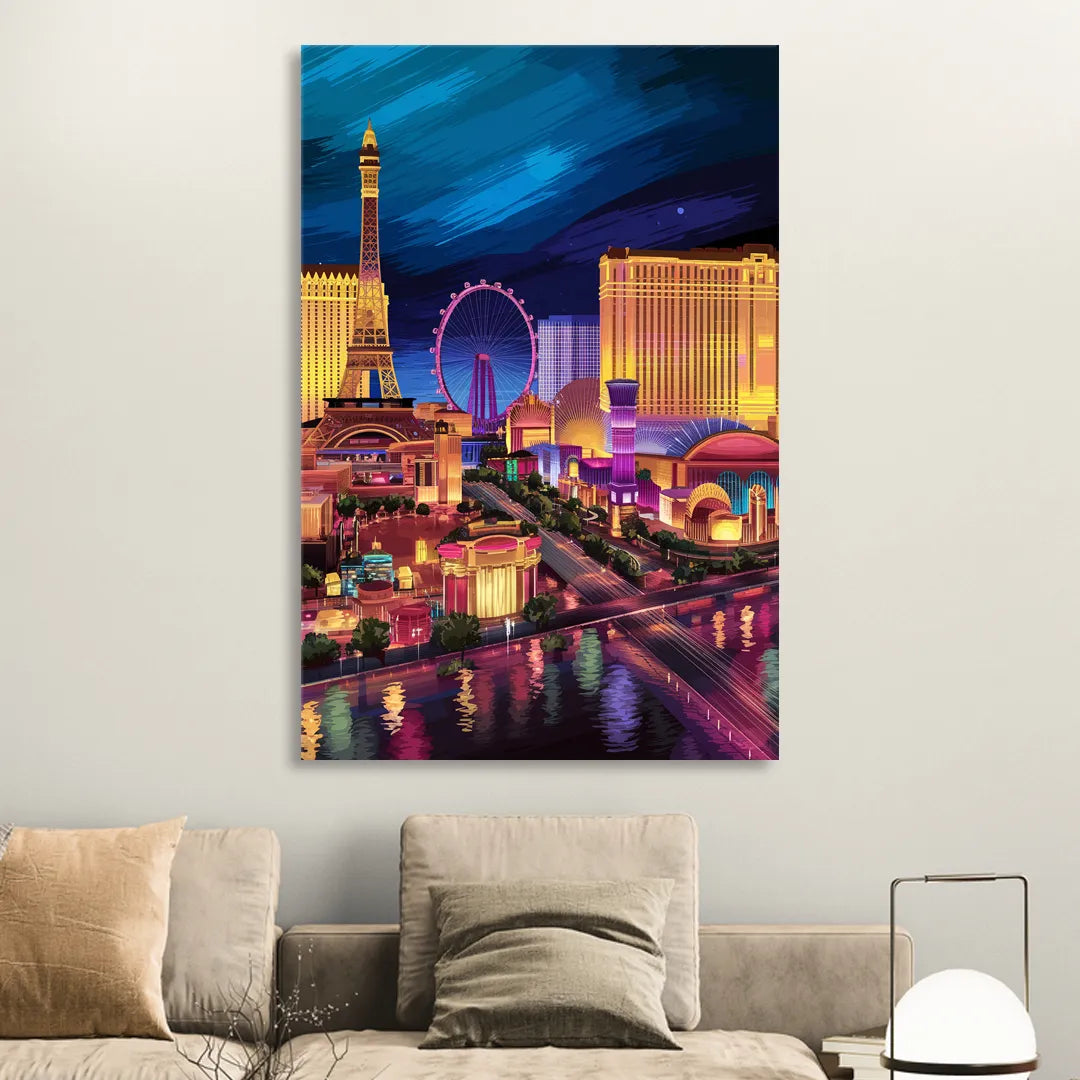 Las Vegas Skyline Panorama Sitting Room - Canvas Wall Art