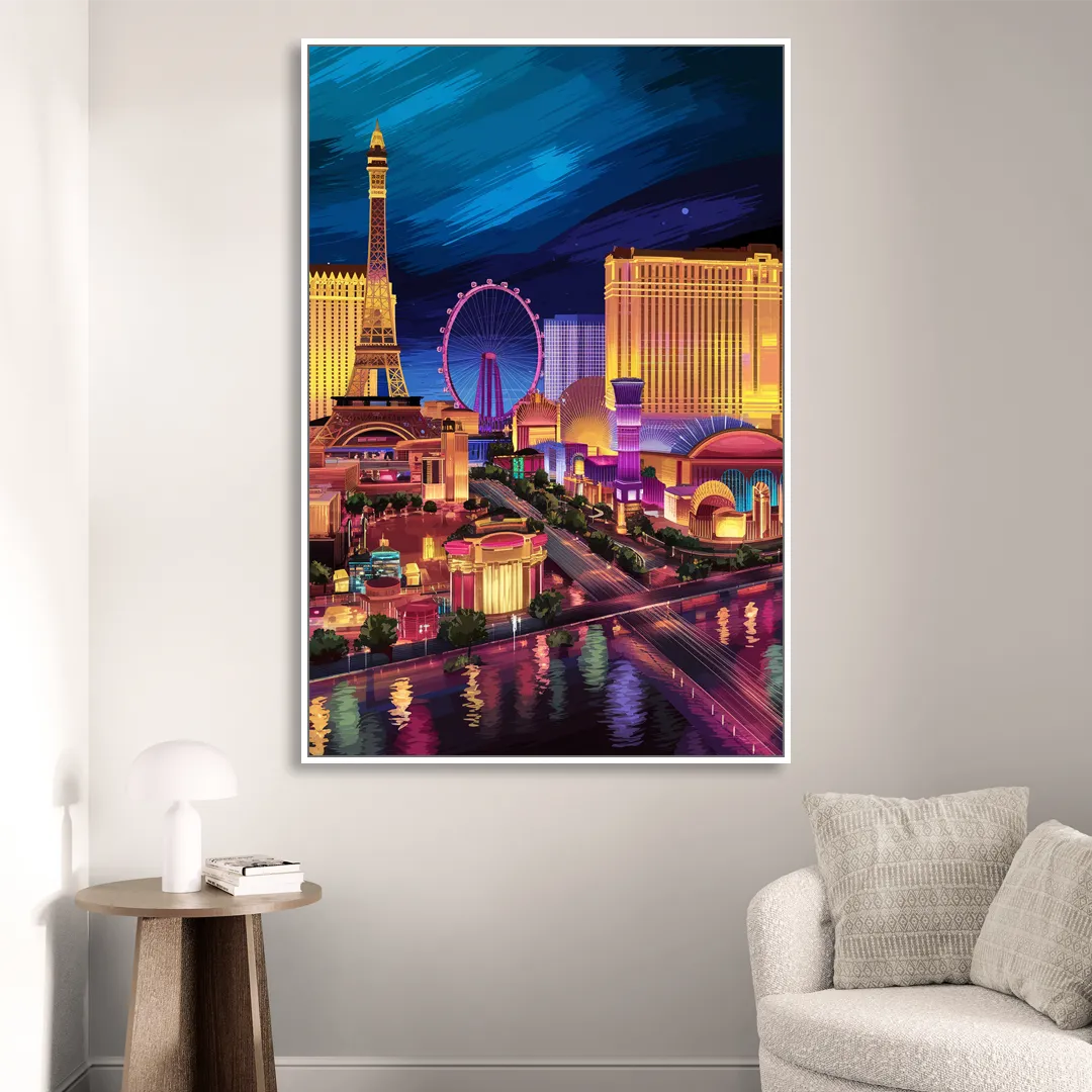 Las Vegas Skyline Panorama Sitting Room - White Canvas Wall Art