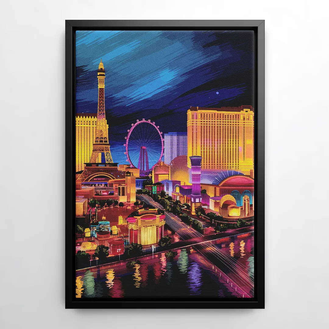 Las Vegas Skyline Panorama - Black Frame Canvas