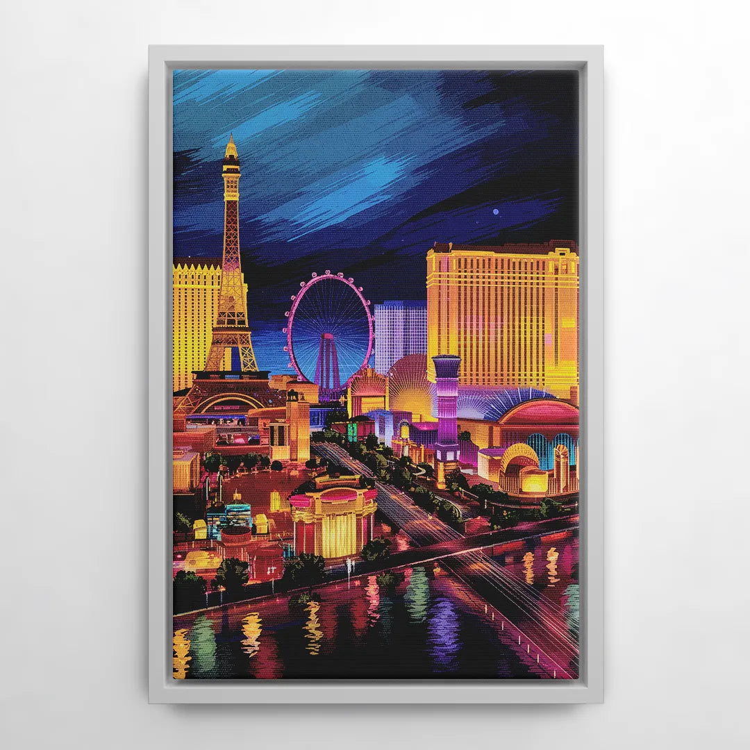 Las Vegas Skyline Panorama - White Frame Canvas