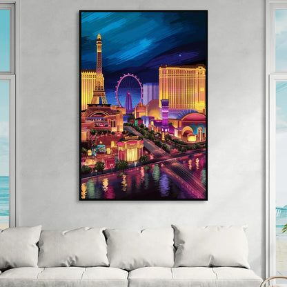 Las Vegas Skyline Panorama Living Room - Black Canvas Wall Art