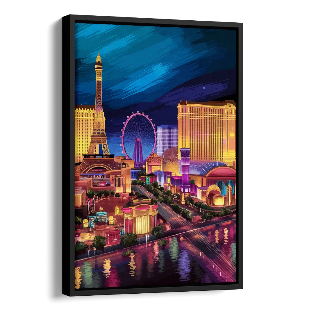 Las Vegas Skyline Panorama Side - Black Canvas Wall Art