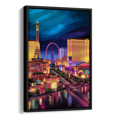 Las Vegas Skyline Panorama Side - Black Canvas Wall Art