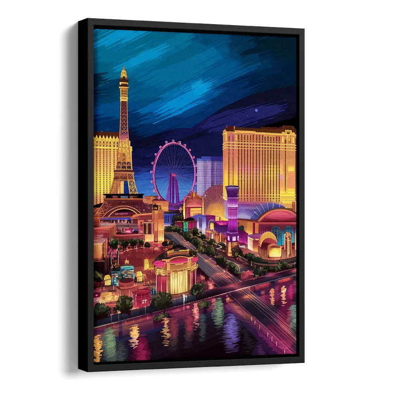 Las Vegas Skyline Panorama Side - Black Canvas Wall Art