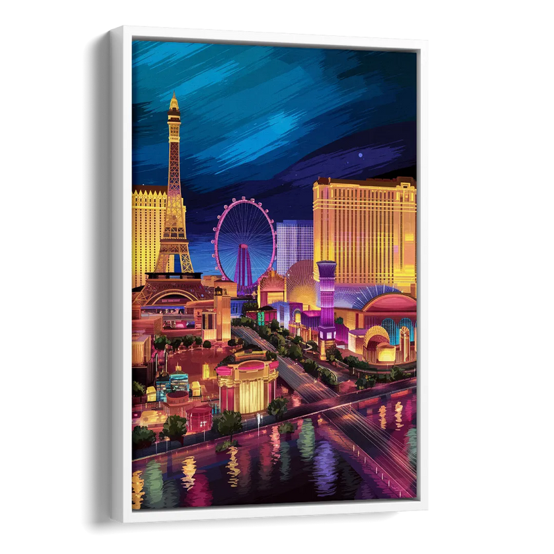 Las Vegas Skyline Panorama Side - White Canvas Wall Art