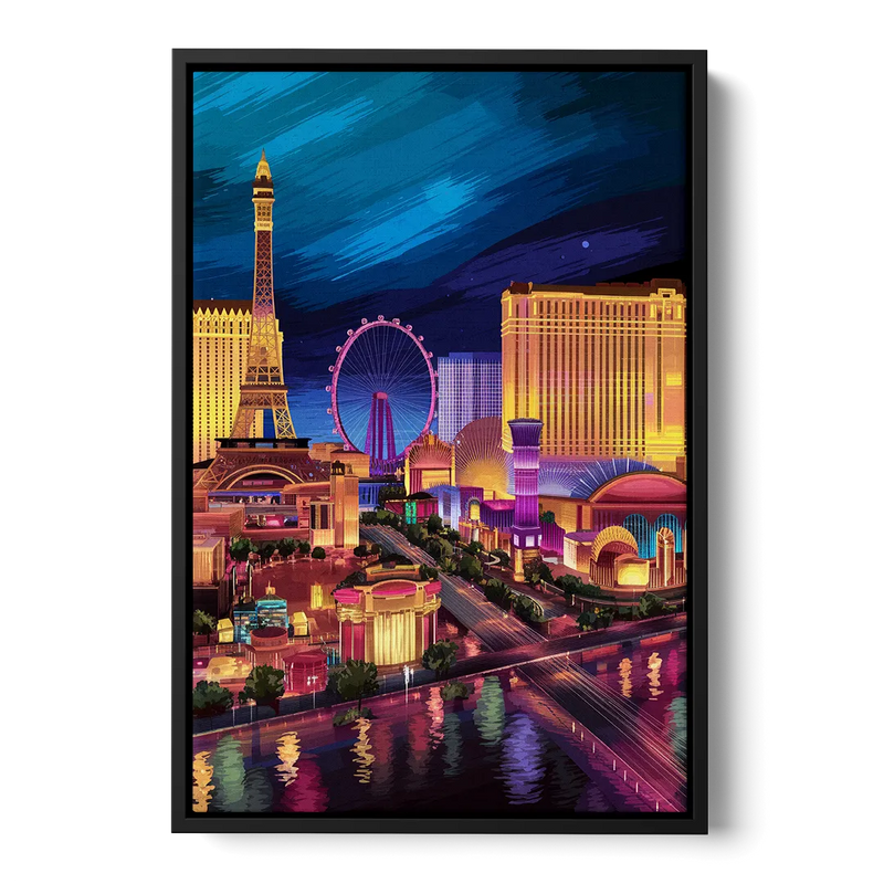 Las Vegas Skyline Panorama Front - Black Canvas Wall Art