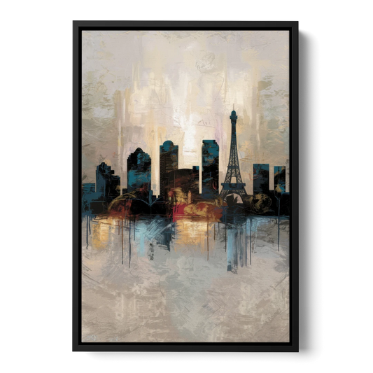Las Vegas Skyline Silhouette - Black Framed Canvas Wall Art - Front