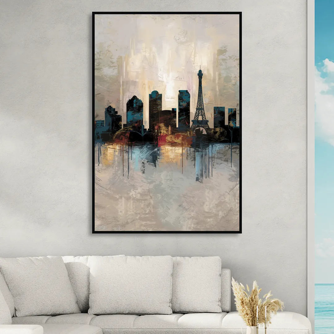 Las Vegas Skyline Silhouette Sitting Room - Black Canvas Wall Art