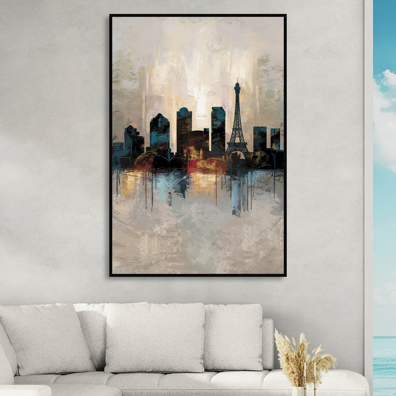Las Vegas Skyline Silhouette Sitting Room - Black Canvas Wall Art
