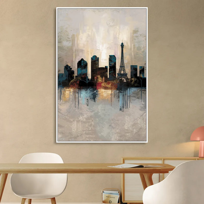 Las Vegas Skyline Silhouette Sitting Room - White Canvas Wall Art
