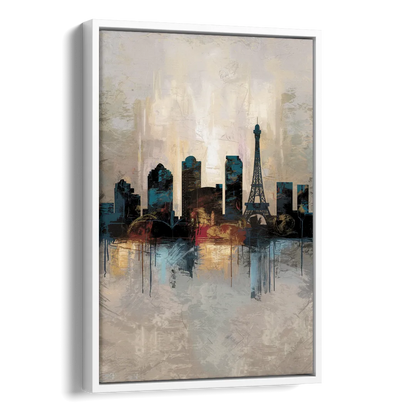 Las Vegas Skyline Silhouette Side - White Canvas Wall Art