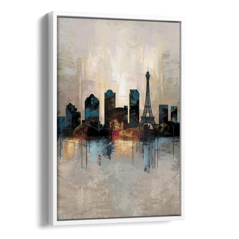 Las Vegas Skyline Silhouette Side - White Canvas Wall Art