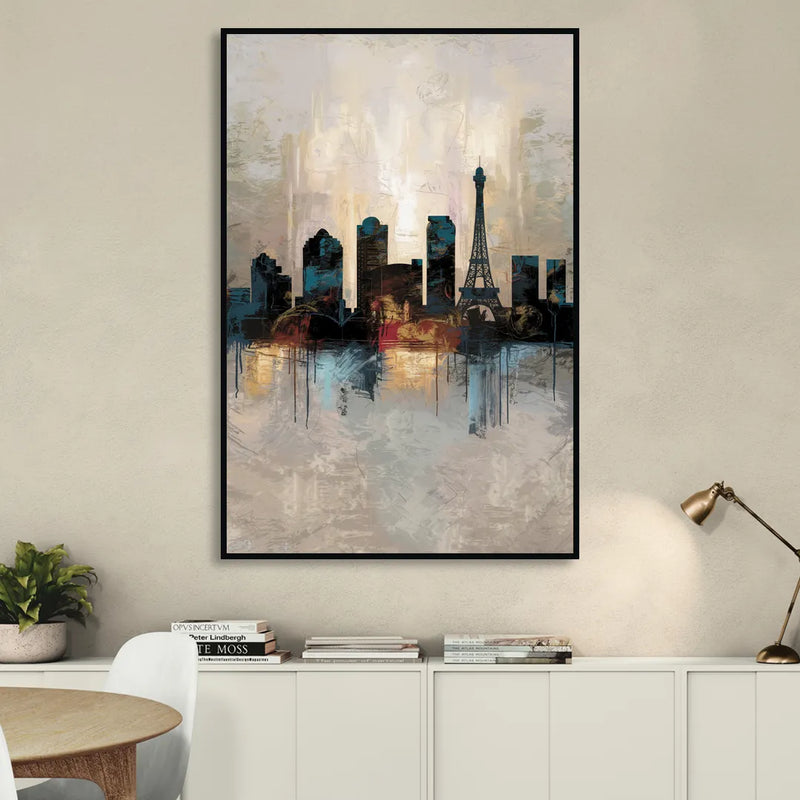 Las Vegas Skyline Silhouette Living Room - Black Canvas Wall Art