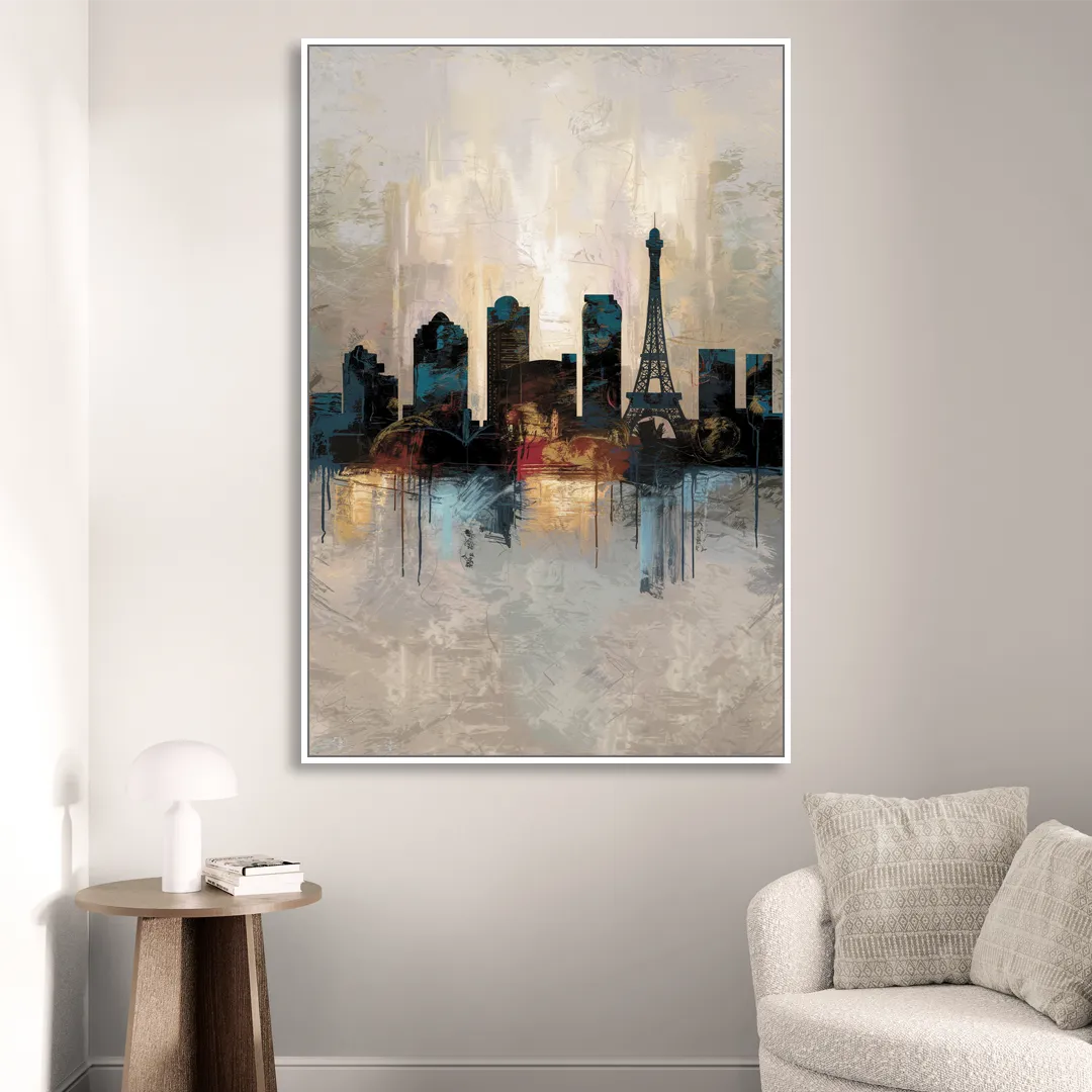 Las Vegas Skyline Silhouette Living Room - White Canvas Wall Art