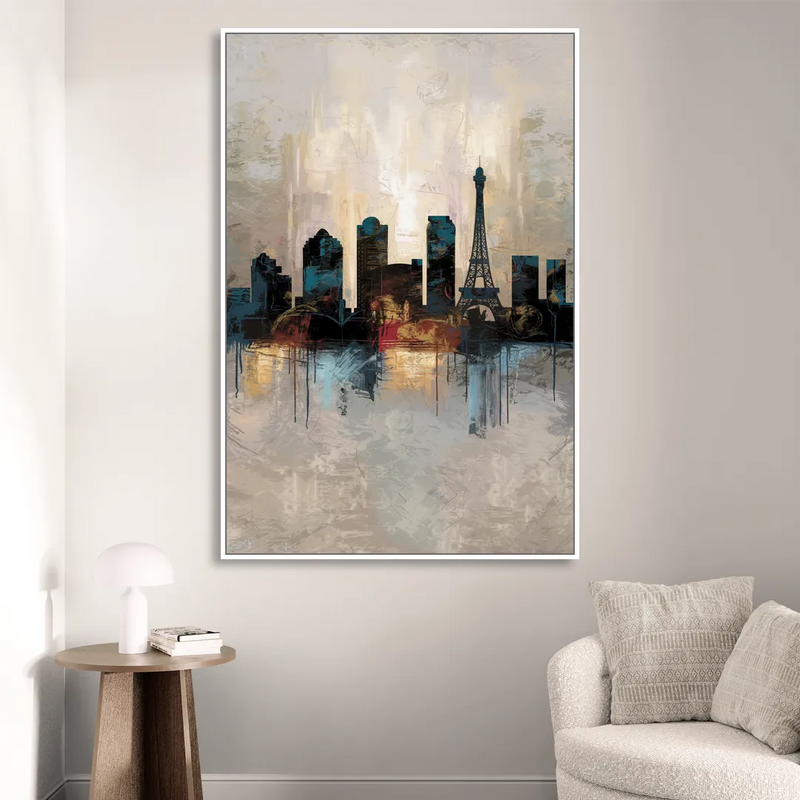Las Vegas Skyline Silhouette Living Room - White Canvas Wall Art