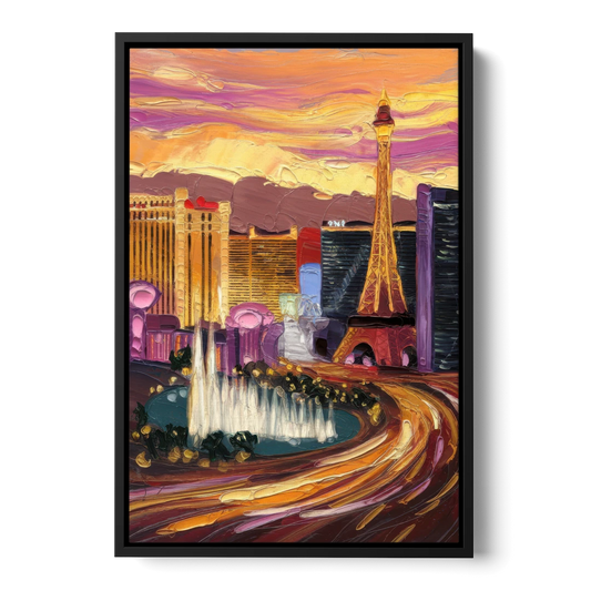 Las Vegas Skyline at Sunset - Black Framed Canvas Wall Art - Front