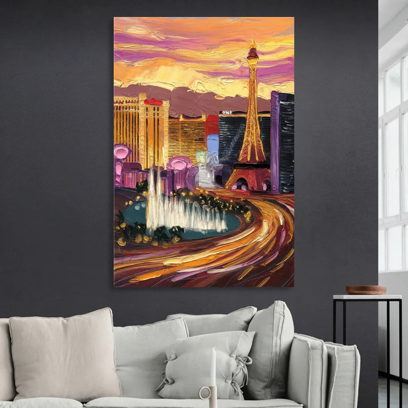 Las Vegas Skyline at Sunset Sitting Room - Canvas Wall Art