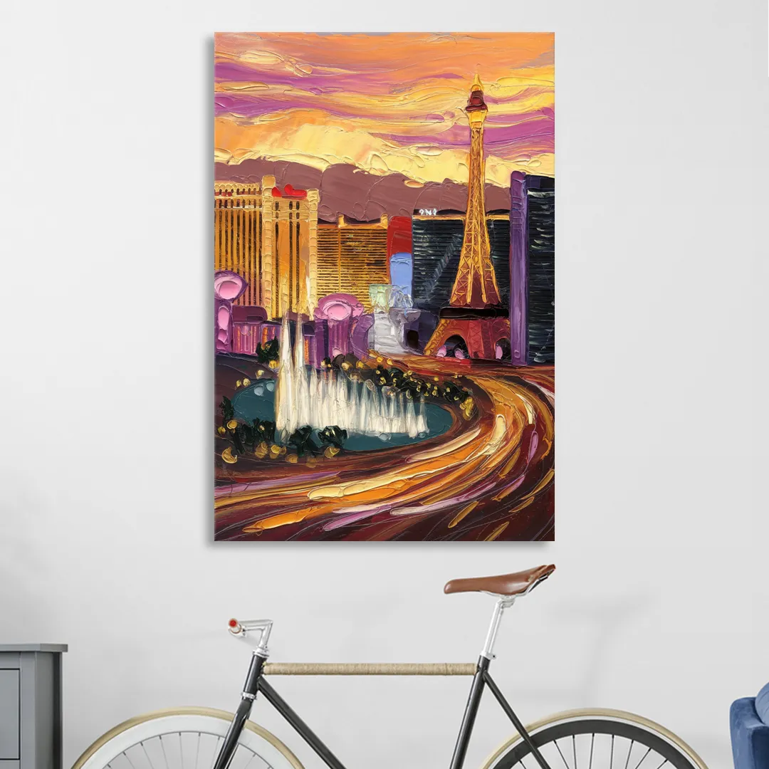 Las Vegas Skyline at Sunset Living Room - Canvas Wall Art