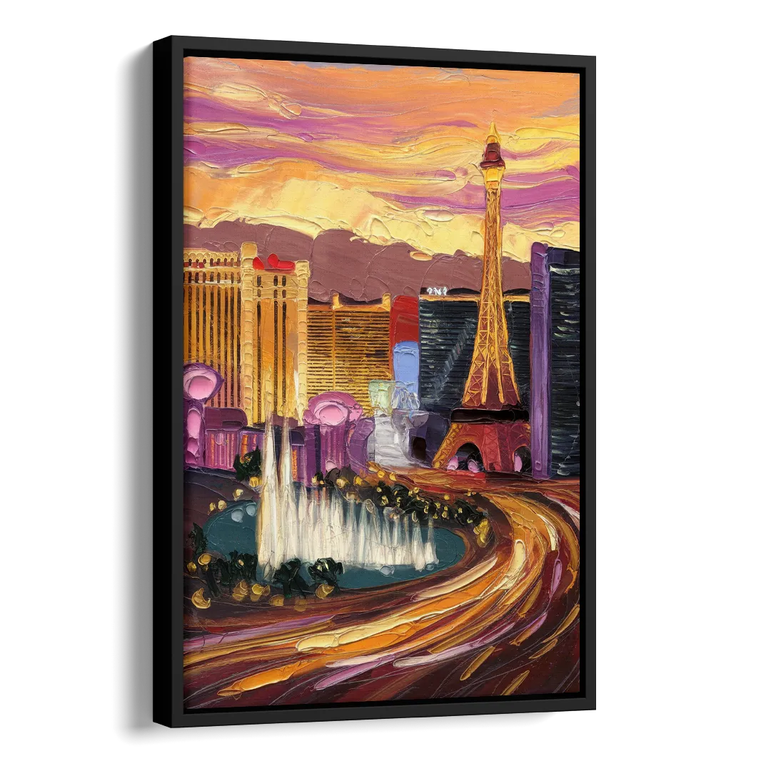 Las Vegas Skyline at Sunset Side - Black Canvas Wall Art