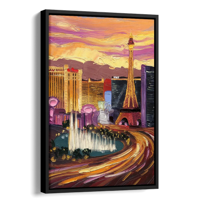 Las Vegas Skyline at Sunset Side - Black Canvas Wall Art