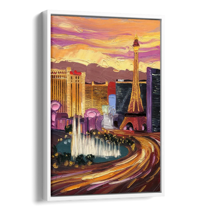 Las Vegas Skyline at Sunset Side - White Canvas Wall Art