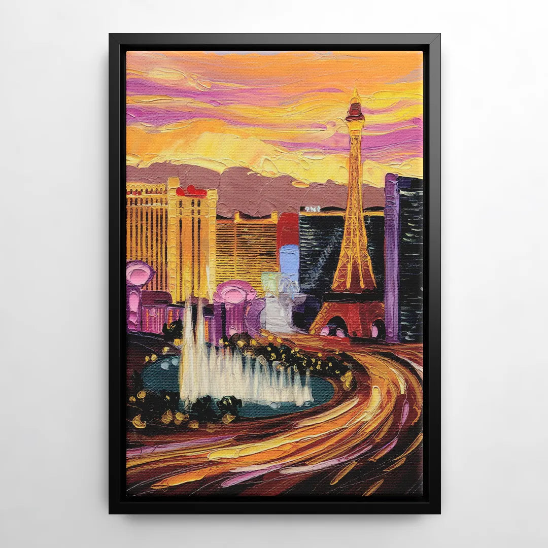 Las Vegas Skyline at Sunset - Black Frame Canvas
