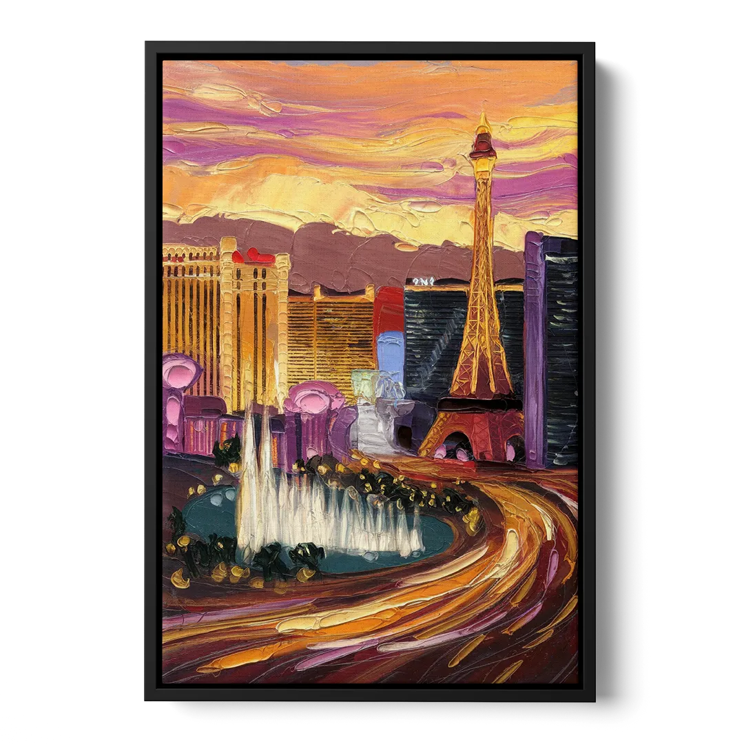 Las Vegas Skyline at Sunset Front - Black Canvas Wall Art