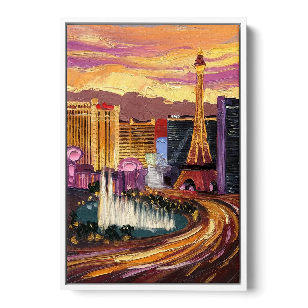 Las Vegas Skyline at Sunset Front - White Canvas Wall Art