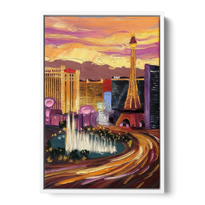 Las Vegas Skyline at Sunset Front - White Canvas Wall Art