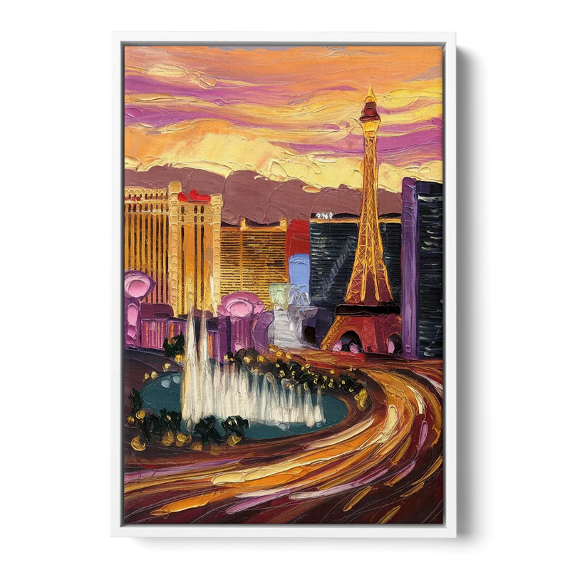 Las Vegas Skyline at Sunset Front - White Canvas Wall Art