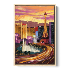 Las Vegas Skyline at Sunset - Oak Framed Canvas Wall Art - Front