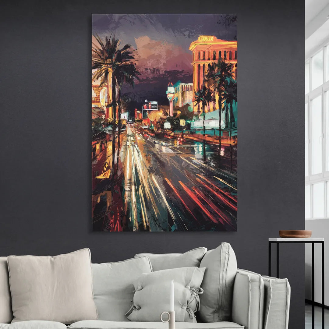 Las Vegas Strip Lights Living Room - Canvas Wall Art