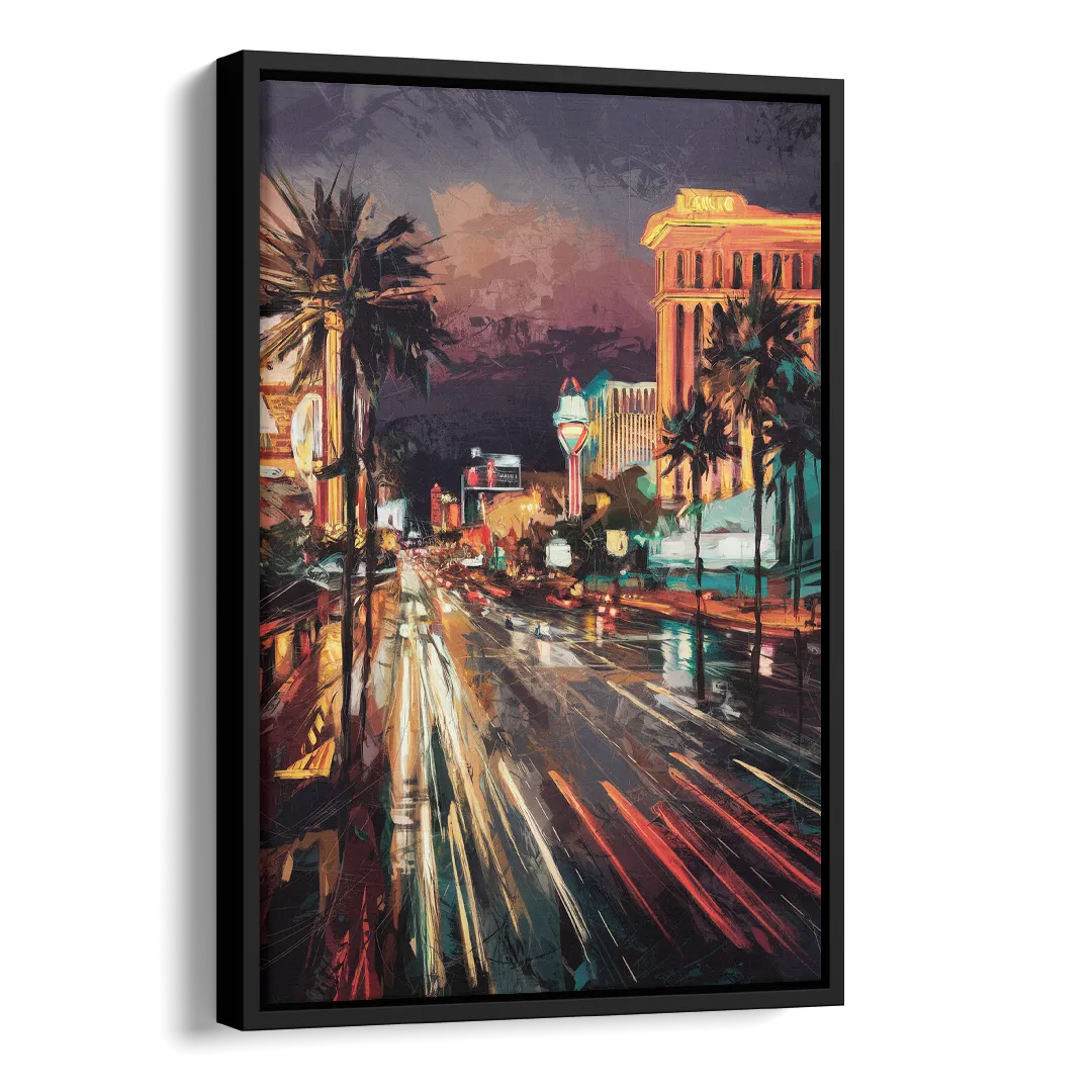 Las Vegas Strip Lights Side - Black Canvas Wall Art