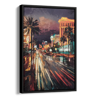 Las Vegas Strip Lights Side - Black Canvas Wall Art