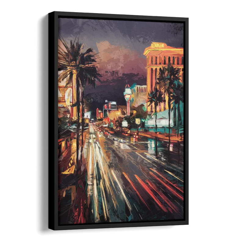 Las Vegas Strip Lights Side - Black Canvas Wall Art
