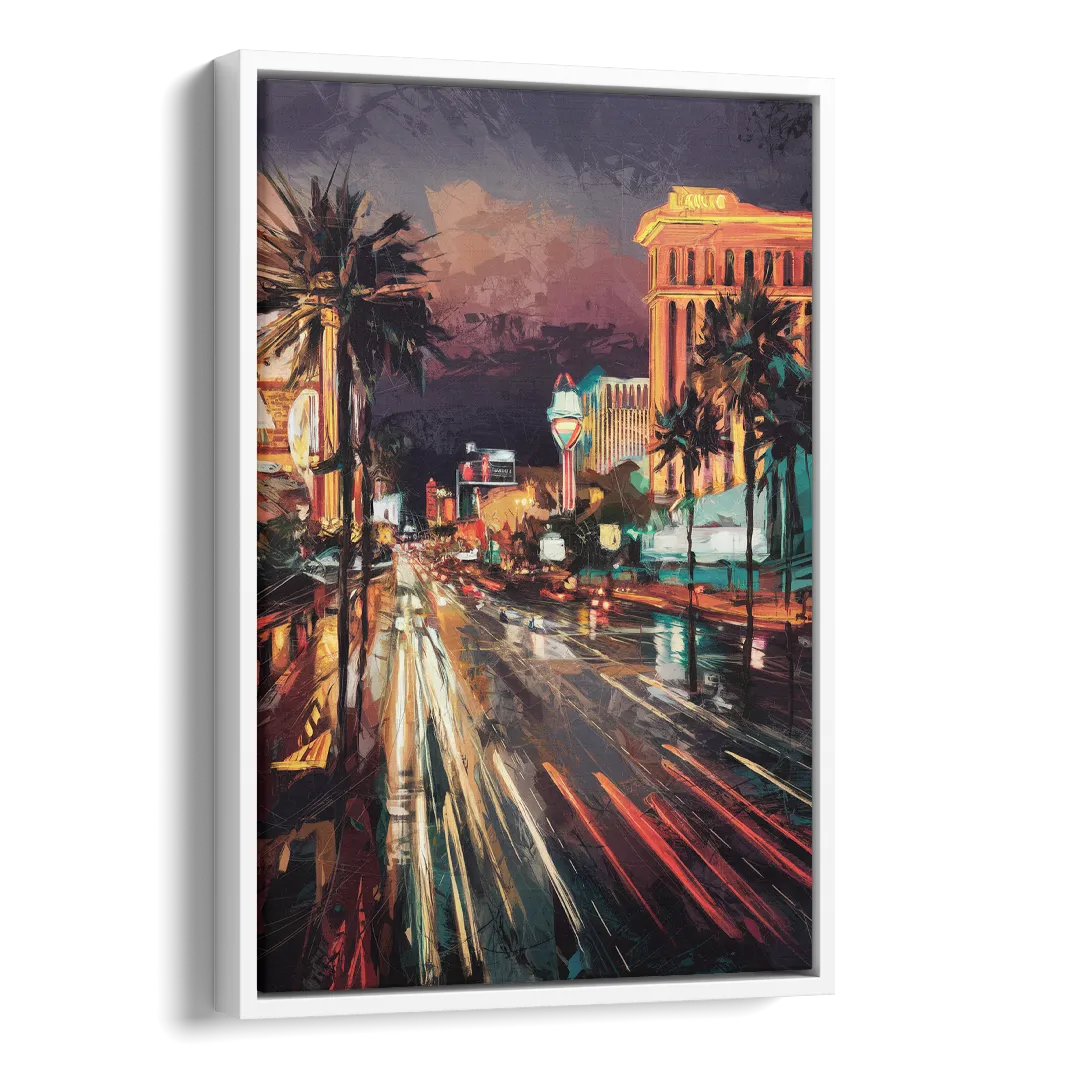 Las Vegas Strip Lights Side - White Canvas Wall Art