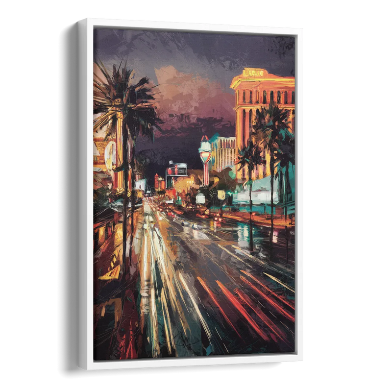 Las Vegas Strip Lights Side - White Canvas Wall Art