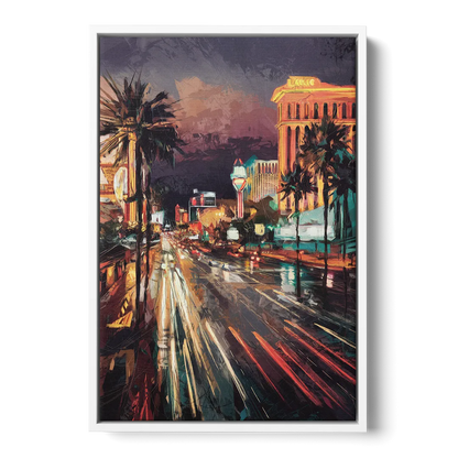 Las Vegas Strip Lights Front - White Canvas Wall Art