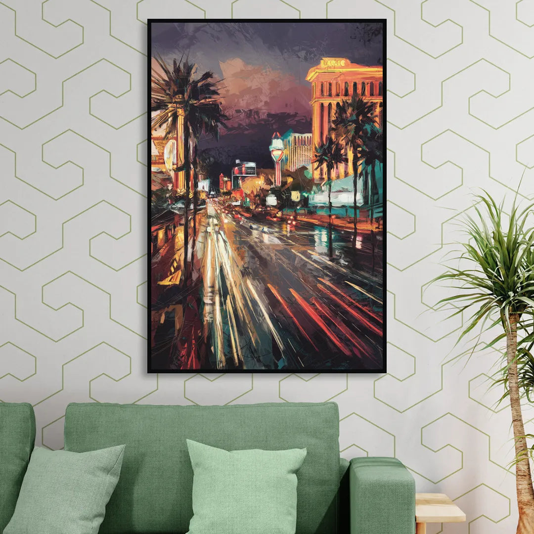 Las Vegas Strip Lights Sitting Room - Black Canvas Wall Art