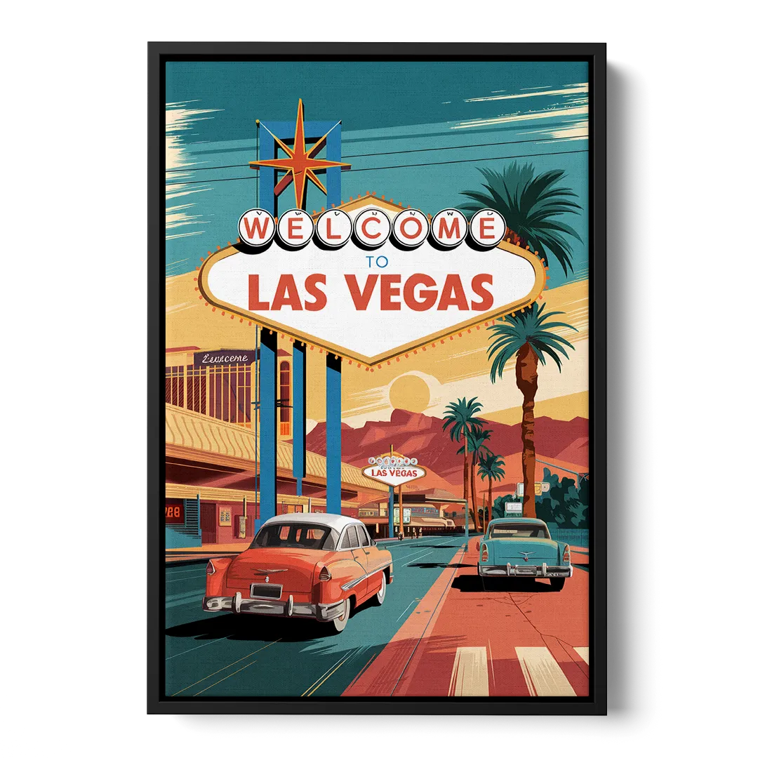 Las Vegas Vintage Vibes Front - Black Canvas Wall Art