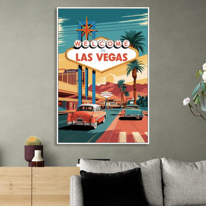Las Vegas Vintage Vibes Living Room - White Canvas Wall Art