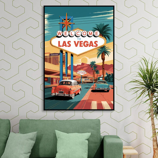 Las Vegas Vintage Vibes Living Room - Black Canvas Wall Art