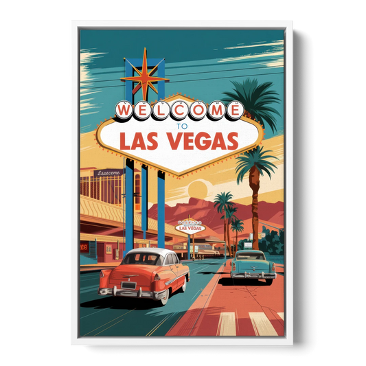 Las Vegas Vintage Vibes - White Framed Canvas Wall Art - Front