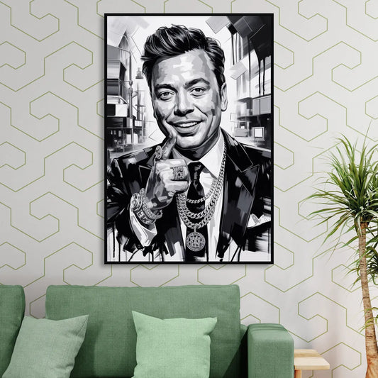 Late Laughs Living Room - Black Canvas Wall Art