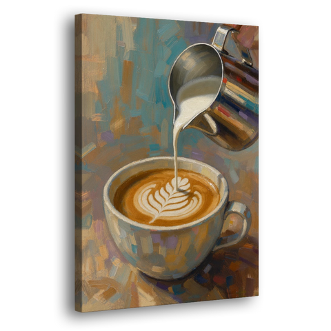 Latte Rosetta Pour from a Steel Pitcher - Canvas Wall Art - Side
