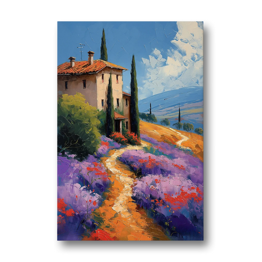Lavender Painting of a Tuscan Farm Path - Canvas Wall Art - Front