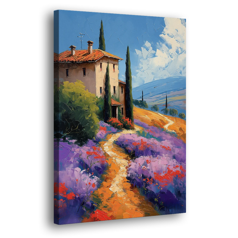 Lavender Painting of a Tuscan Farm Path - Canvas Wall Art - Side