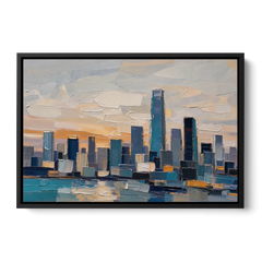 Law Office Wall Art of a Dawn Skyline - Black Framed Canvas Wall Art - Front