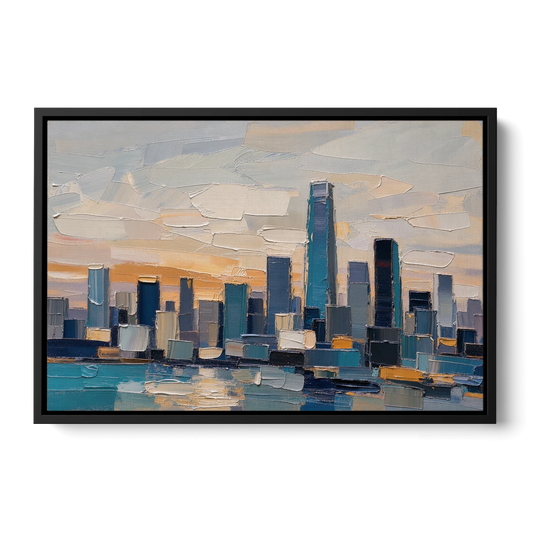 Law Office Wall Art of a Dawn Skyline - Black Framed Canvas Wall Art - Front