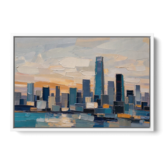 Law Office Wall Art of a Dawn Skyline - White Framed Canvas Wall Art - Front